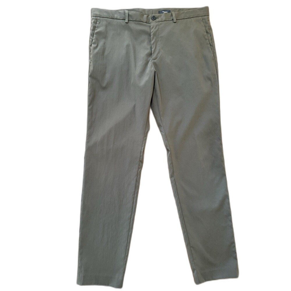 Theory Zaine Techy Chino Pants Olive Green Men 36x32.5 Slim Fit Dress Workwear